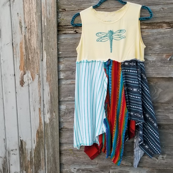 Dragonfly Boho Upcycled Tank Summer Tunic dress - Picture 1 of 7